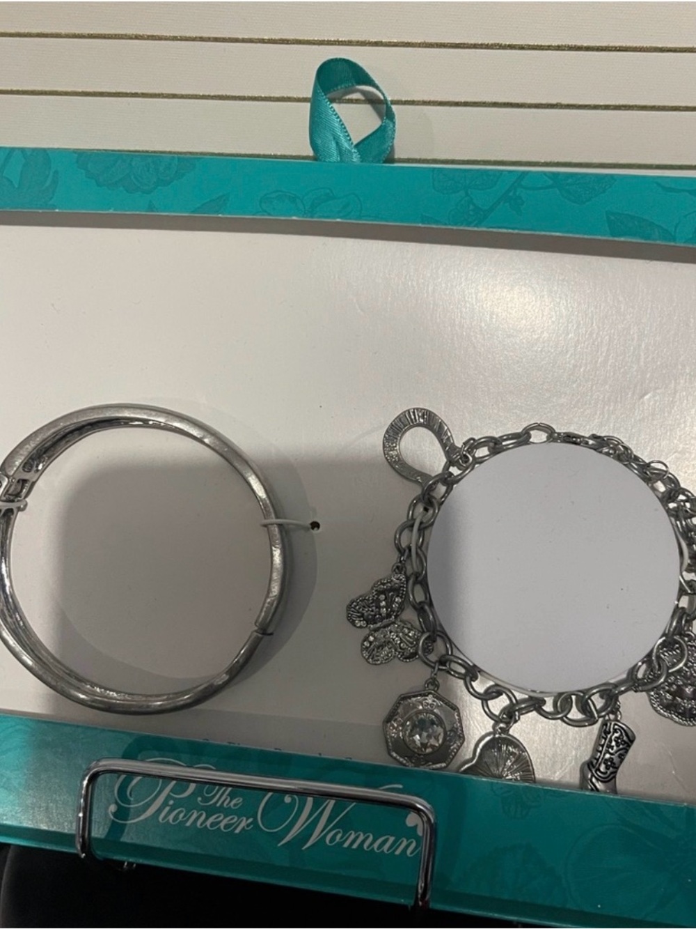 The Pioneer Woman Silver Charm Bracelet and Bangle Set with Teal Box Accent